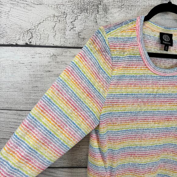 Bobeau Women's Rainbow Striped 3/4 Sleeve Tie Side Top Size Medium - Picture 2 of 7
